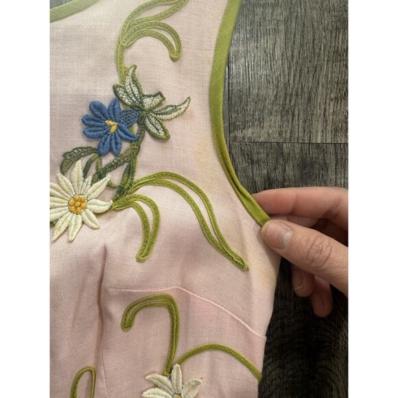 1950s Minx Modes Vintage Garden Cocktail Dress Pink Embroidered Floral Flower XS - Picture 5 of 16